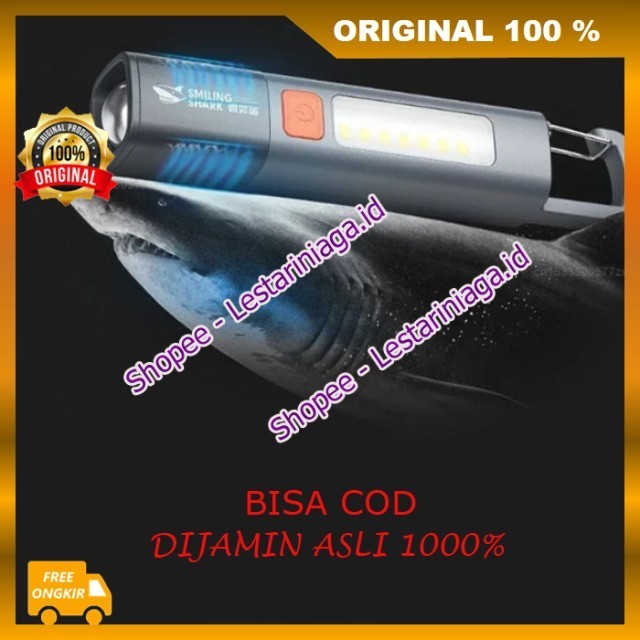 Mini High Power Senter Smiling Shark Senter LED Camping light with Hook Zoomable Type-C Rechargeable