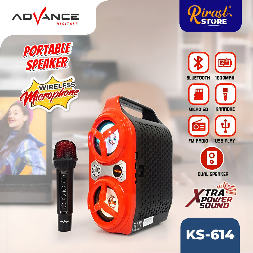 RIRAST- ADVANCE SPEAKER PORTABLE BLUETOOTH WITH MICROPHONE WIRELESS KS-614