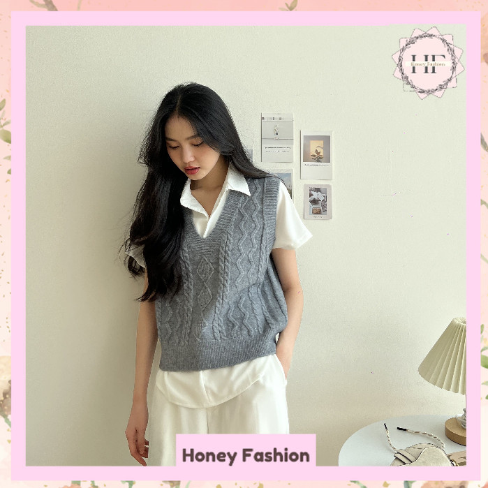 Vest Outer Rajut Wanita Polos Korean Style Atasan Tanpa Lengan