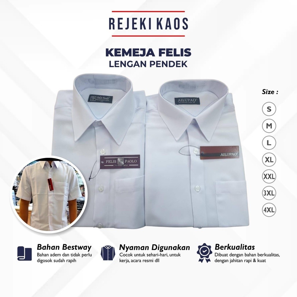 Kemeja Kantor Pria Felis Paolo AilupaoPutih Formal Lengan Pendek Polos