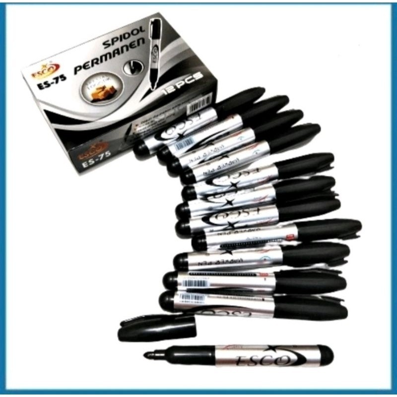 

12 pcs spidol besar esco spidol hitam permanent