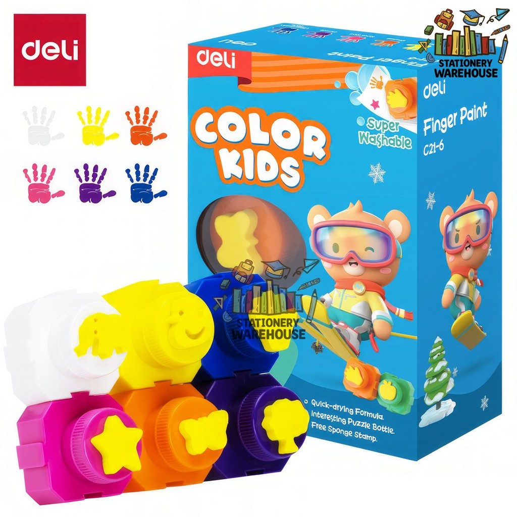 

Finger Paint Super Washable Color Kids / Cat Jari Tangan Deli 20ml x 6 Warna C21-6