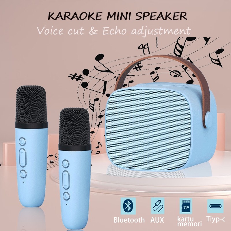 Speaker Microphone Karaoke Mini Portabel Bluetooth Speaker Microphone 2Mic 1 K1 Karoke Set