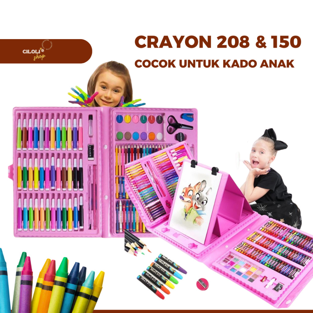 

new ￼Perlengkapan Menggambar Krayon Anak Set Koper 208PCS in 1 Crayon Full Alat Melukis Mewarnai Set KIDS LAND hot promo 9.9