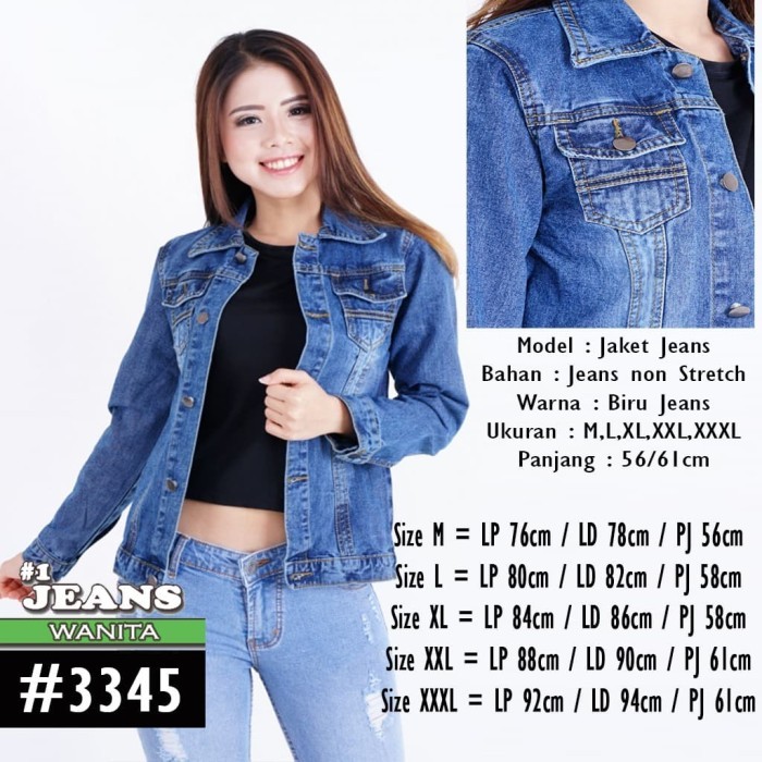 ✨TERLARIS✨ -Jaket Jeans Wanita Polos Premium - Biru Jeans, XL