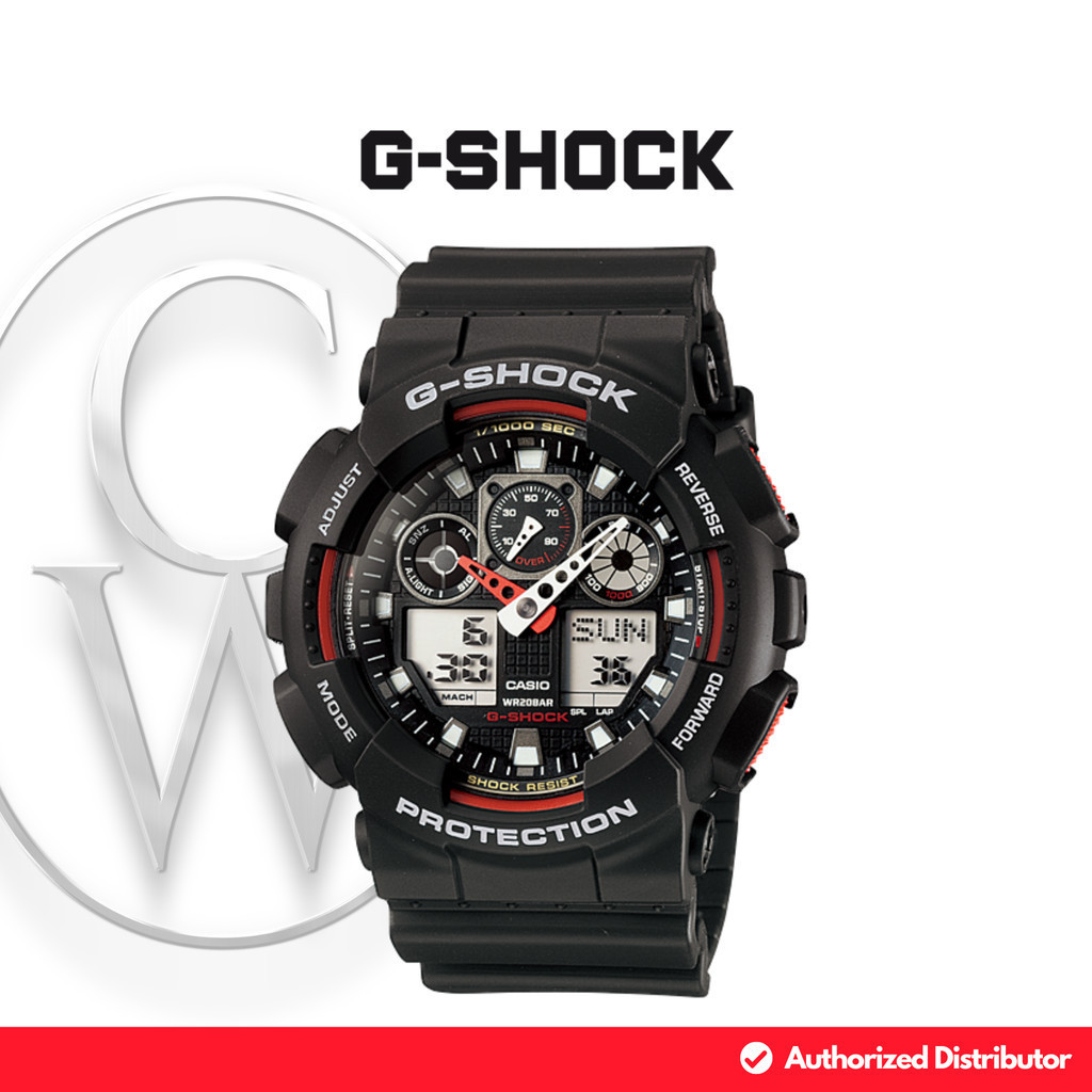 Jam Tangan Pria G-Shock GA-100-1A4 / GShock GA 100 1A4 Karet Resin Sporty Analog Digital Hitam List 
