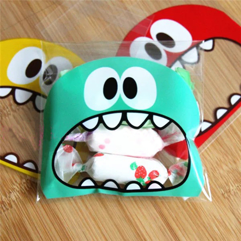 

50pcs 7/10cm Cute Small Monster Sharp Teeth Baking Cookie Candy Plastic Bag Gift Packaging Bags OPP Self-Adhesive Bag