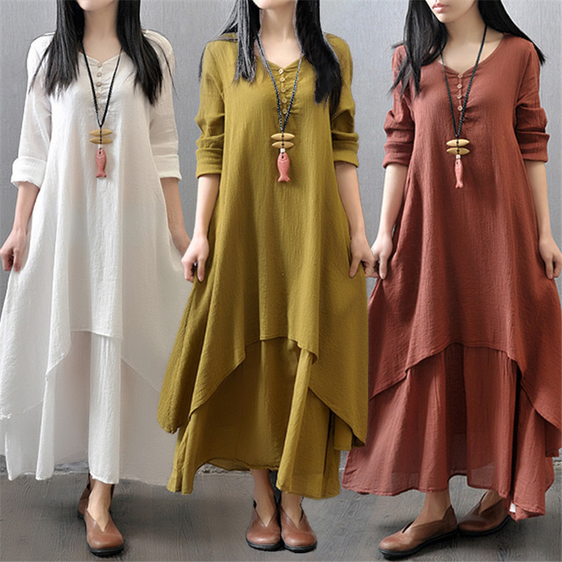 Maternity Clothes Long Sleeve Dress Vestido Spring Autumn Loose Linen Casual Female Women Bohemia Ro