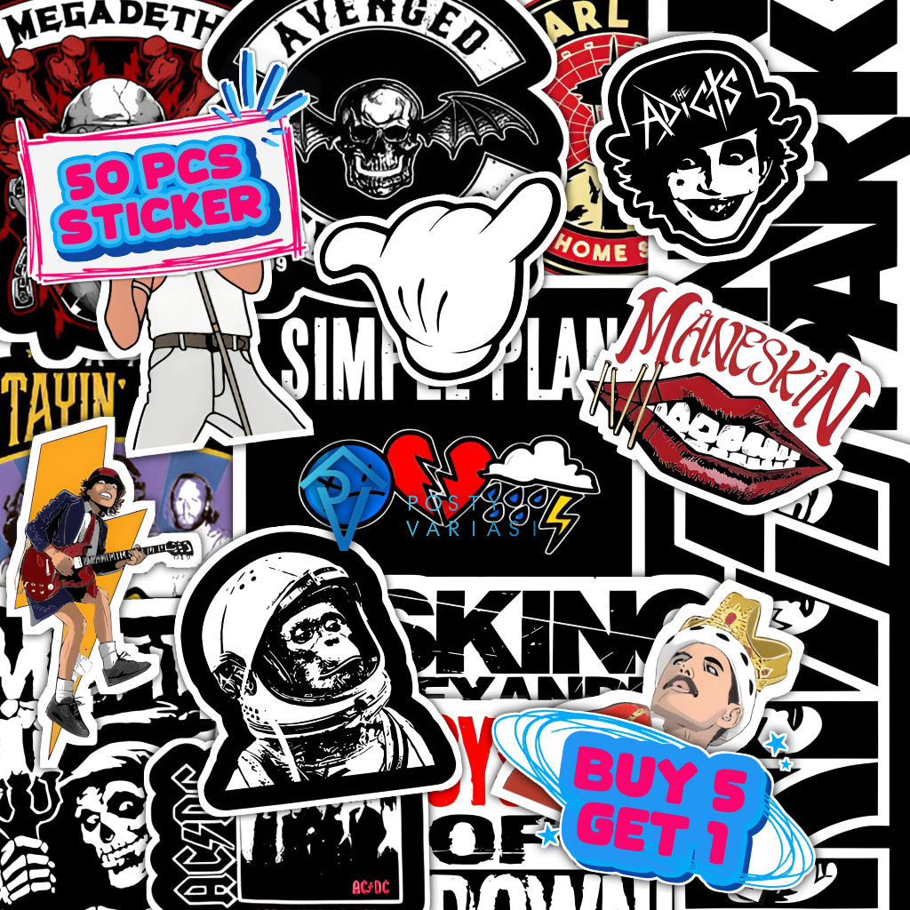 

Stiker Band isi 50Pcs Sticker Rock Klasik Aesthetic Anti Air