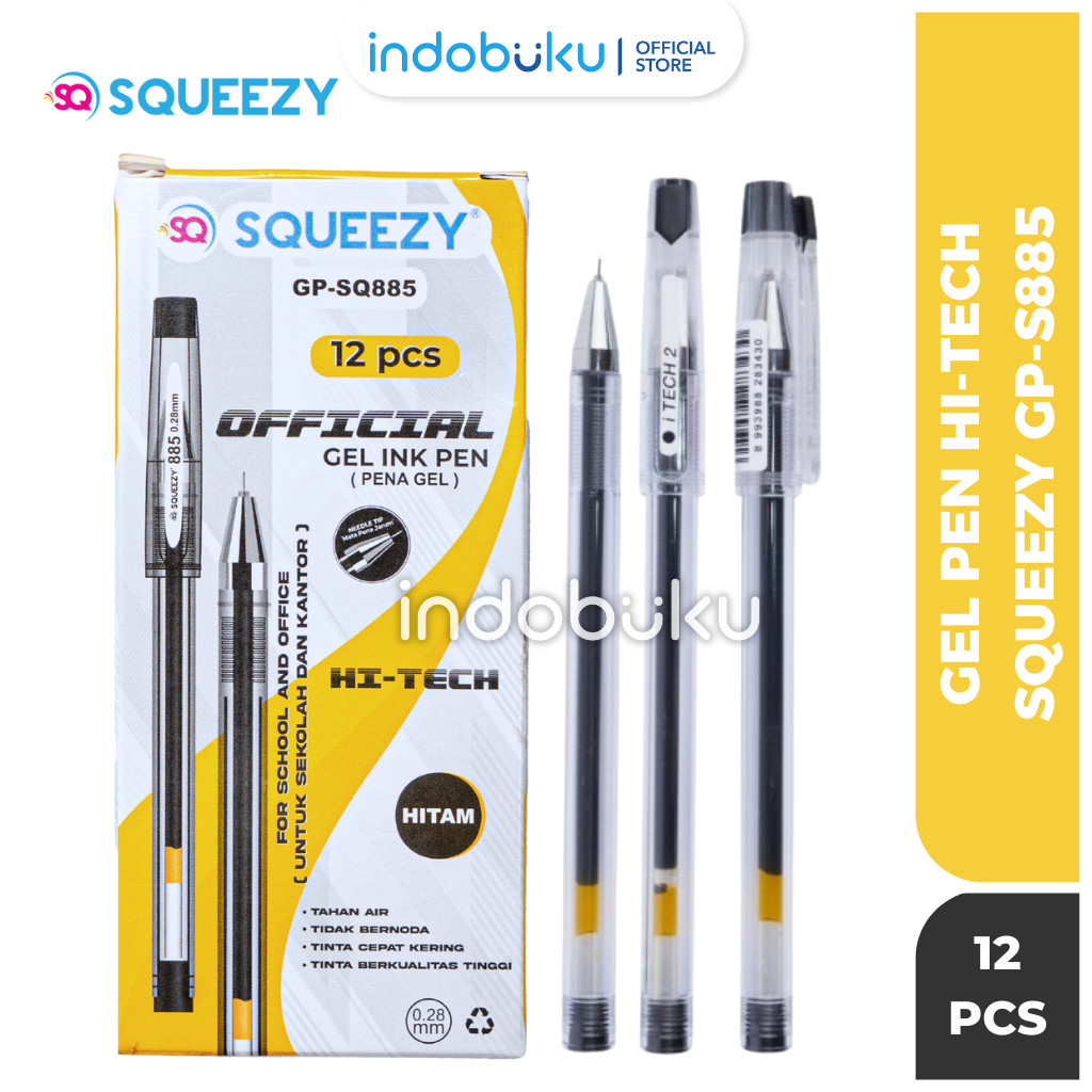 

( 1 Pack 12Pcs ) Pulpen Gel Pen Hi-Tech / Bolpoin Hi Tech Squeezy 0.28mm Hitam GP-SQ885