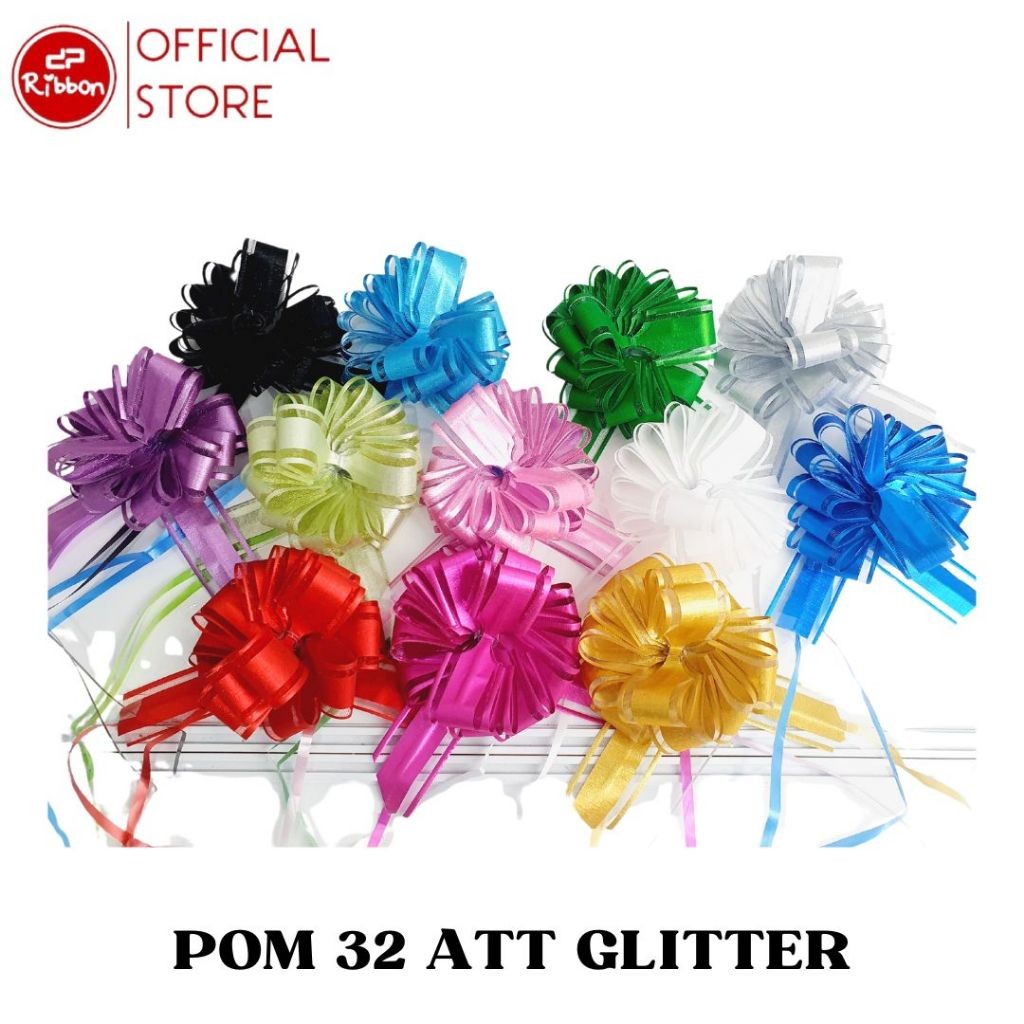 

Pita Tarik Pom 32mm Matte GLITTER Hiasan Serut Parcel Kado Souvenir RIBBON