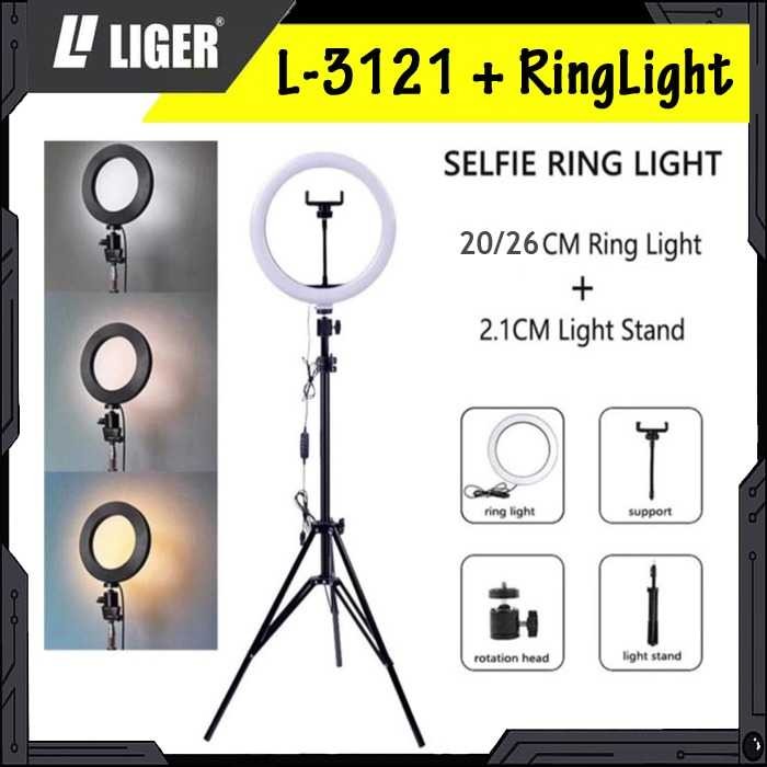 

Tripod Liger L-3121 210cm Plus Ring Light Selfie & Make-Up Photography