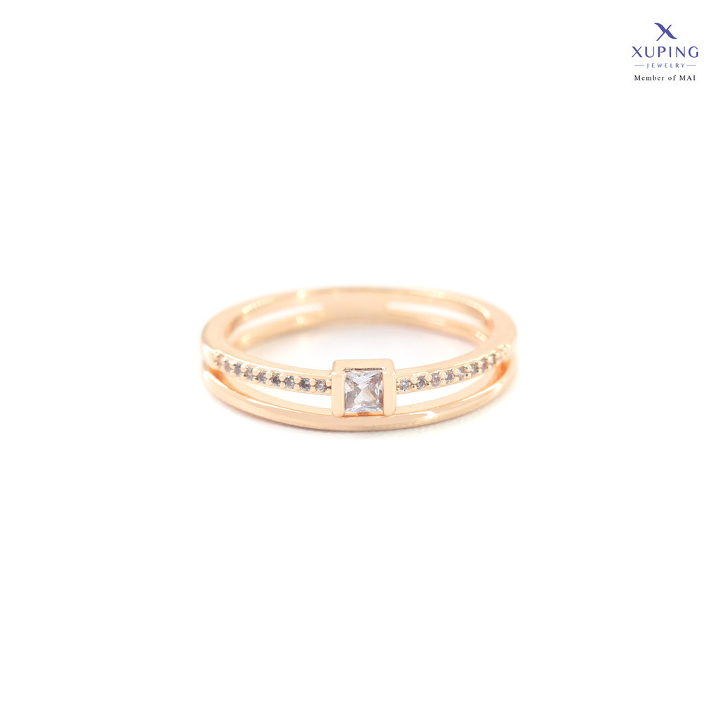 Xuping Cincin Emas Permata Kotak Baris Susun 0121240656