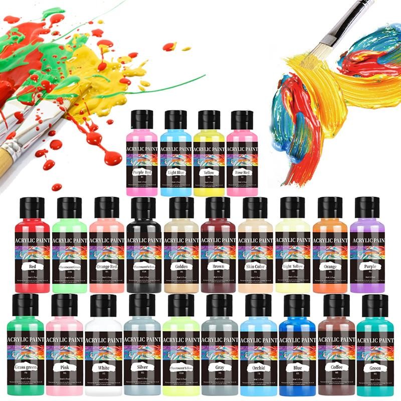 

24 Colour Acrylic Paint Colors Bottled Acrylic Paint Set Paint For Fabric Clothing Painting Rich For Leather DIY Pigment