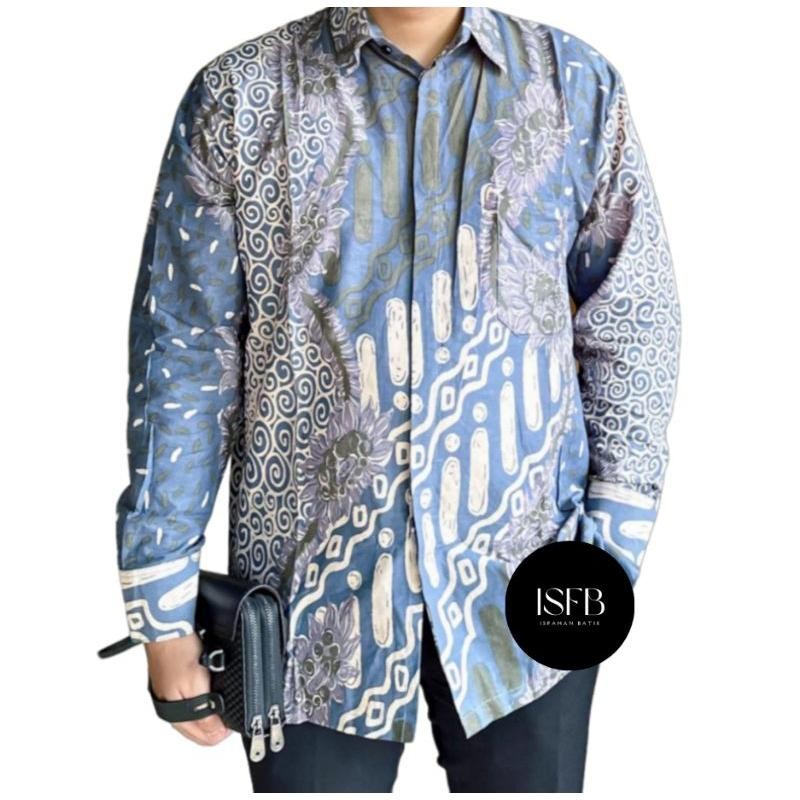 Kemeja Batik Pria Lengan Panjang Biru Muda Murah Premium