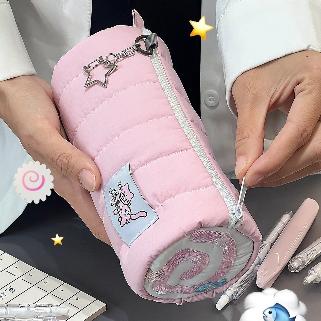 Cute Pink Pencil Case Kawaii Soft Pen Storage Bag Cosmetic Pouch Cartoon Large Capacity Student Stat