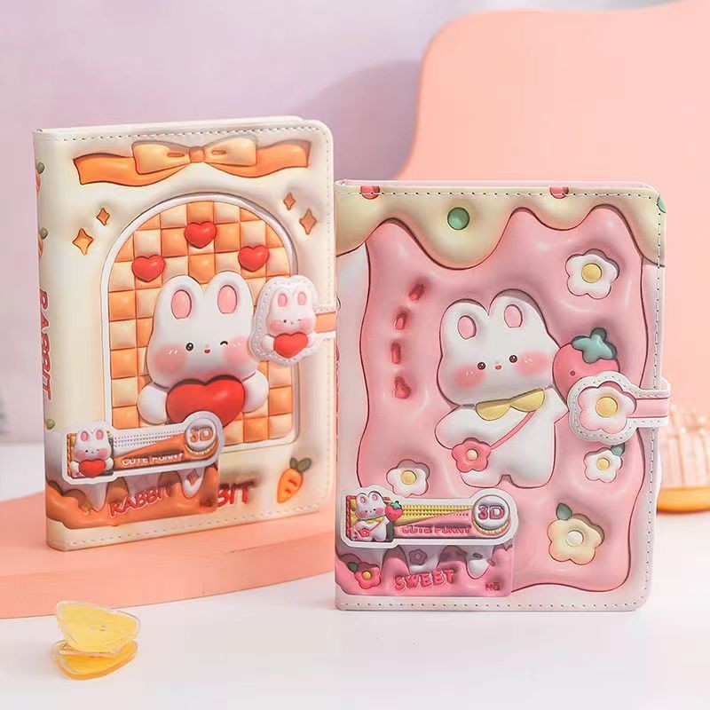 

Cute Cartoon Notebook Bunny Planet Color Page Illustration Soft Cover Magnetic Buckle Diary Student Schedule Planner Notepad