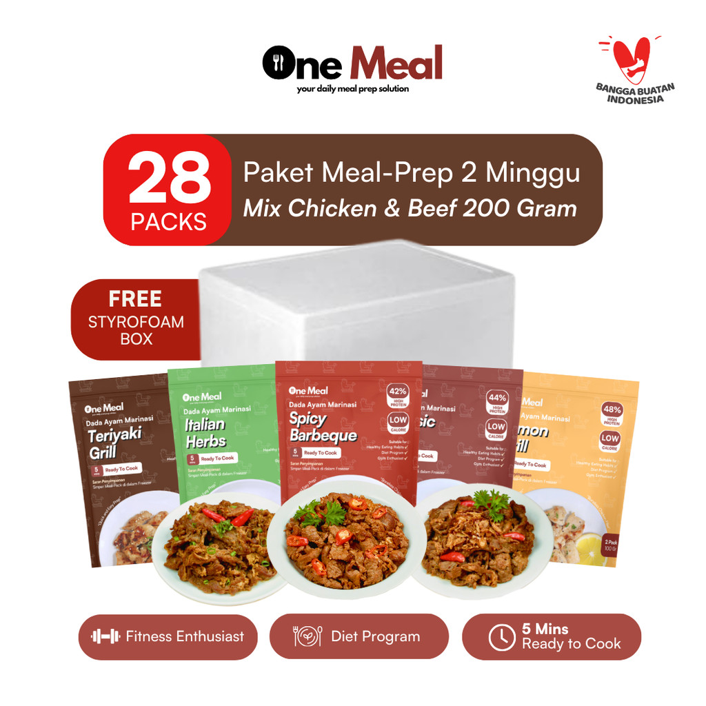 

Paket Meal-Prep 2 Minggu Lauk Marinasi Frozen 28 Pack 200 Gram