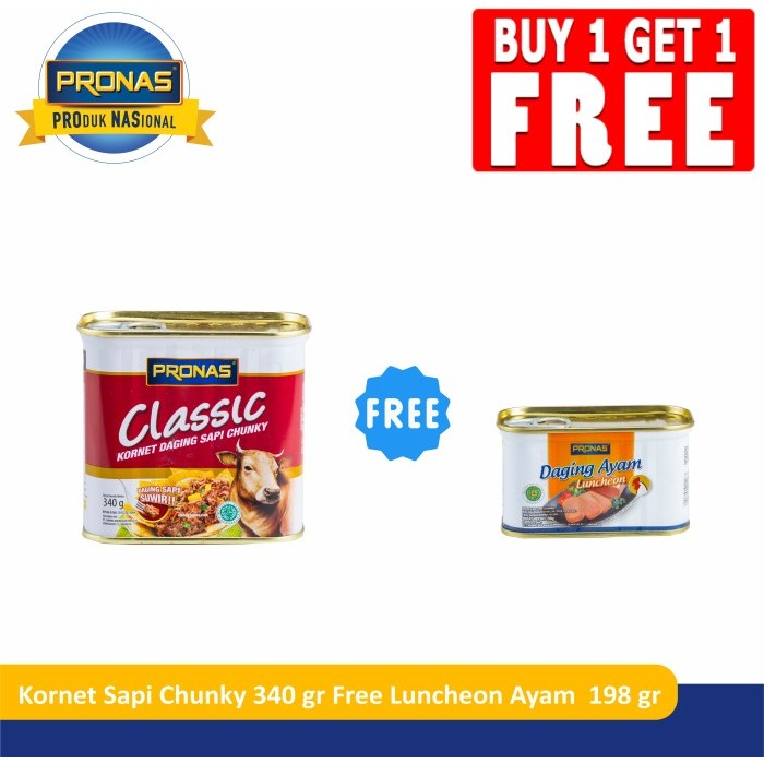 

WT (CO) PRONAS Kornet Sapi Chunky 340 gr Free Luncheon Ayam 198 gr