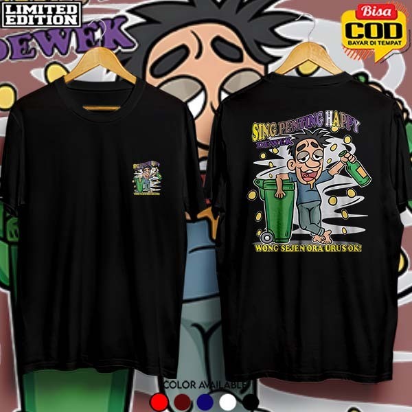 Kaos Ngapak Sing Penting Happy Dagelan Clothing Kaos Distro Kata Jawa Viral Katun Hitam
