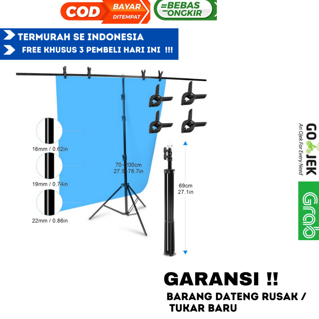 Tiang Backdrop Foto Studio Produk  T-Shape 2 Clamp 60 x 70 {BISA COD}