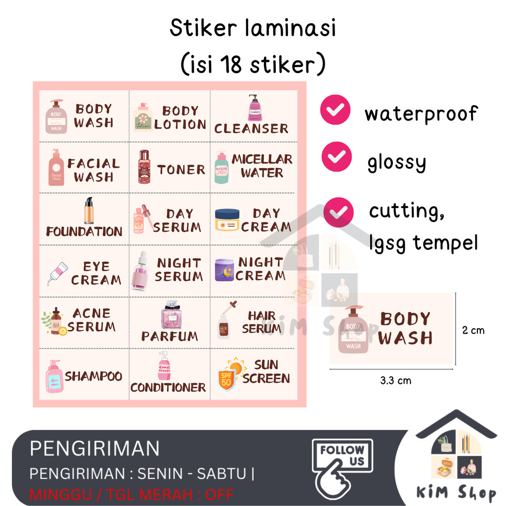 

KIM SHOP 18pcs Label Sticker Botol Wadah Skincare Makeup Travel Aesthetic Cutting Waterproof Tahan Air