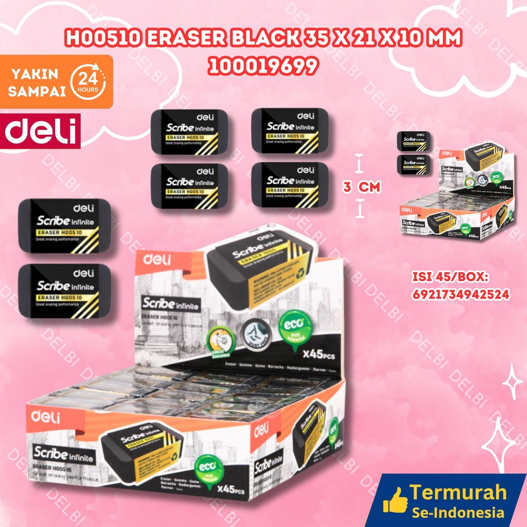 

Deli | Penghapus Ujian (Exam Eraser) Scribe Infinite | H00510 | Hitam H00510 Eraser BLACK 35x21x10mm