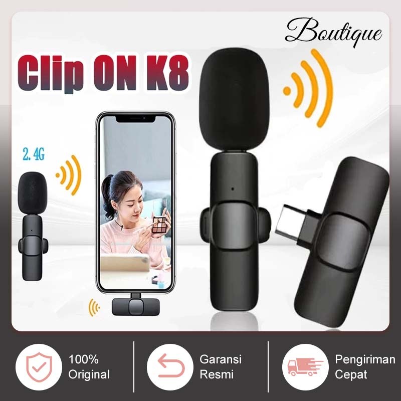 Mic Clip ON Wireless K8 Microphone Mic Clip On Youtuber Wireless USB/Mic Youtuber Bluetooth