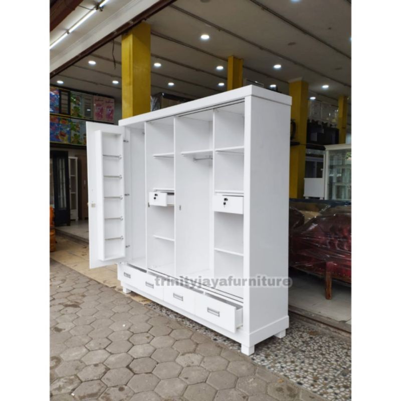 PUNCAK SHOPE Lemari Pakaian Hijab 4 Pintu Sliding Kayu Teack Premium /trinityjayafurniture