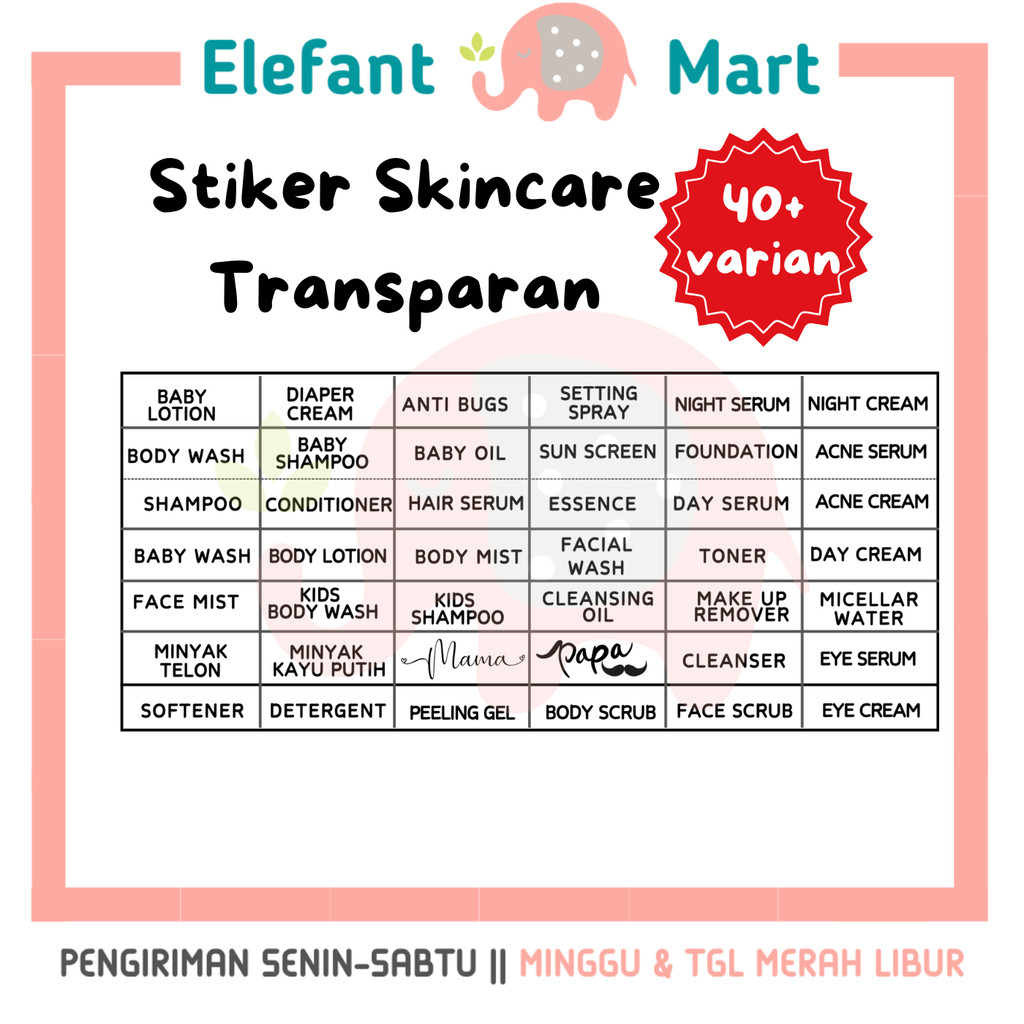 

ELEFANT Label Sticker Botol Wadah Skincare Makeup Bodycare Travel Transparan Vinyl Aesthetic Waterproof Tahan Air