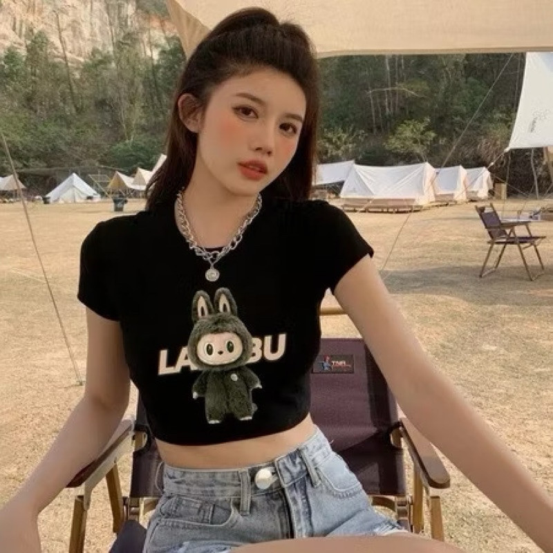 R.A - RGW KAOS CASUAL WANITA HELA / Crop Top LABUBU Rib (LD 88, P 40) / KAOS CROP TOP WANITA CASUAL 