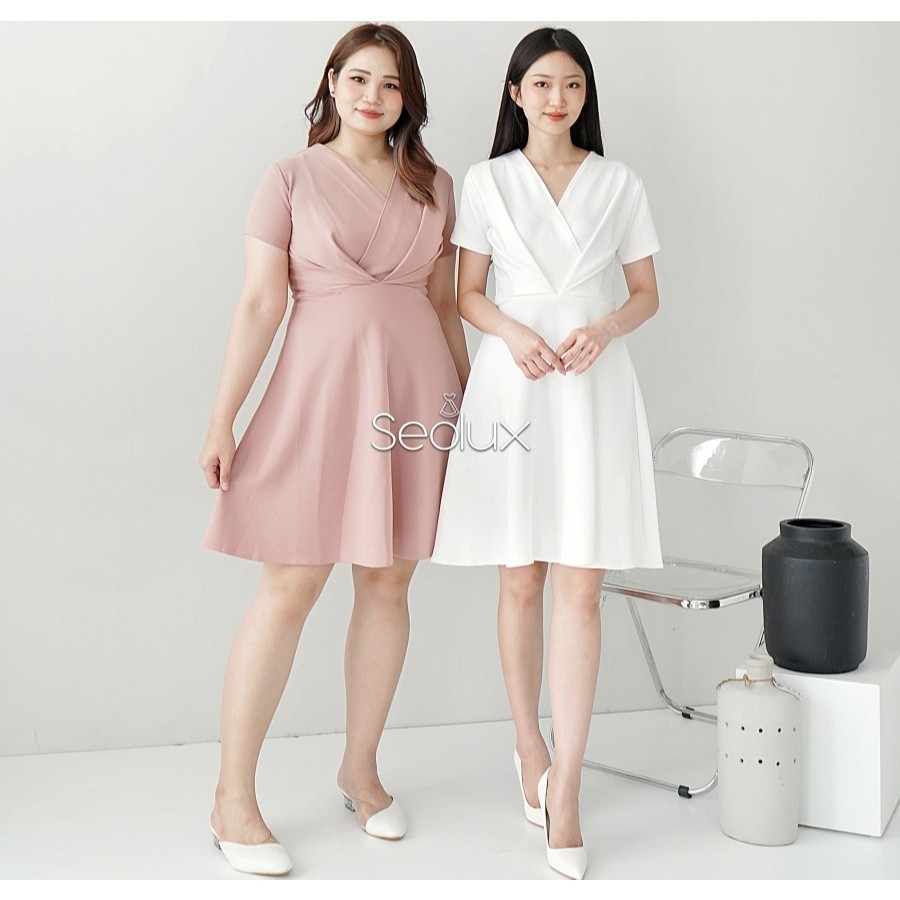 Midi Dress Korean Style Dress Midi Dress Satin Lengan Pendek V-Neck Flare Korean Style DRS E020