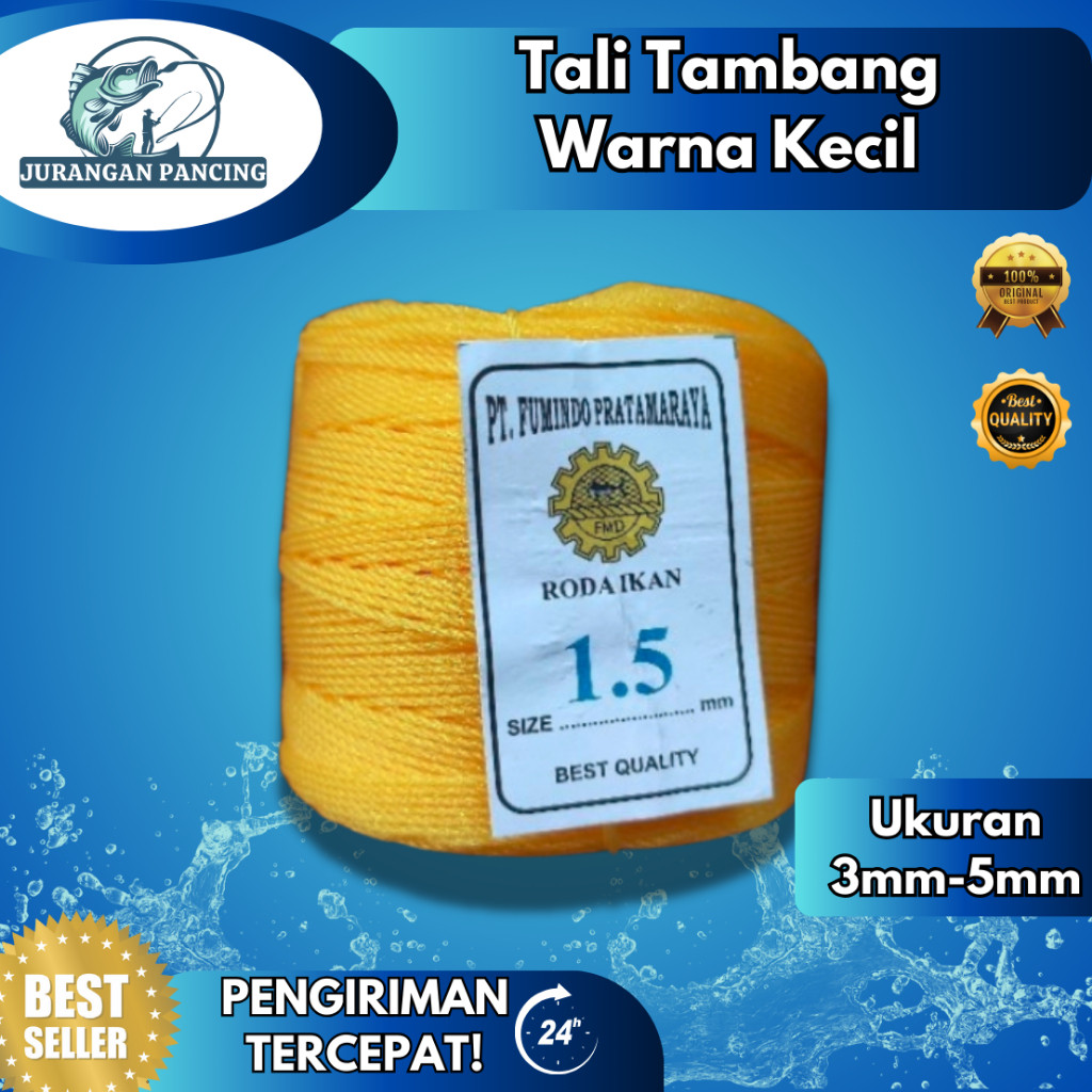 TALI TAMBANG WARNA KECIL 3/4/5mm/ Tambang PE 3/4/5mm Fumindo Cap Roda Ikan MURAH BERKUALITAS