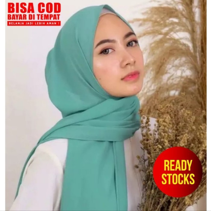 ✨TERLARIS✨ -Pashmina CERUTI BABYDOLL Shawl Polos - HIJAU TOSCA