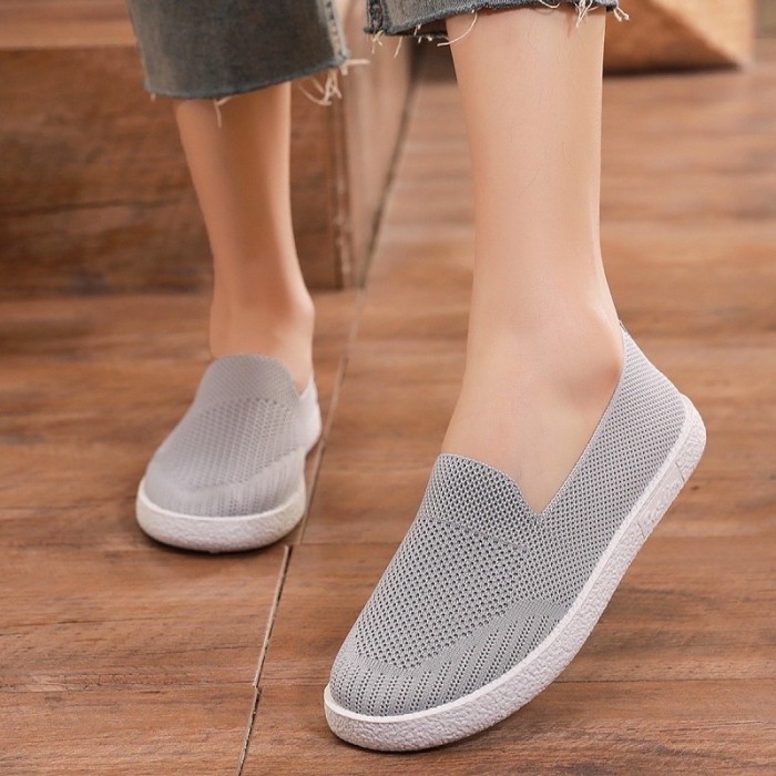 PROMO - LV0175 Sepatu Slip On Putih Wanita Import Rajut Sepatu Wanita Sport - Putih, 39