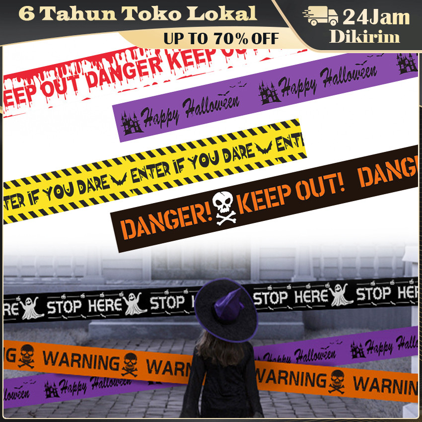 

6 Meter / 9 Meter Hiasan Halloween Police Line / Pita Pembatas Barricade / Tanda Peringatan Dekorasi Rumah