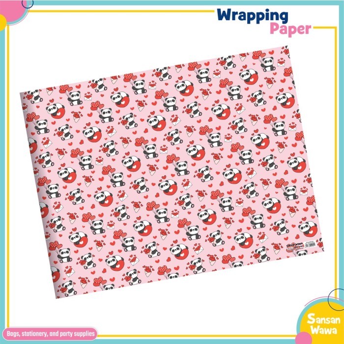 

Kertas Kado Sansan Wawa- Motif Love / Hati isi 5 lembar / Motif - Hati Panda