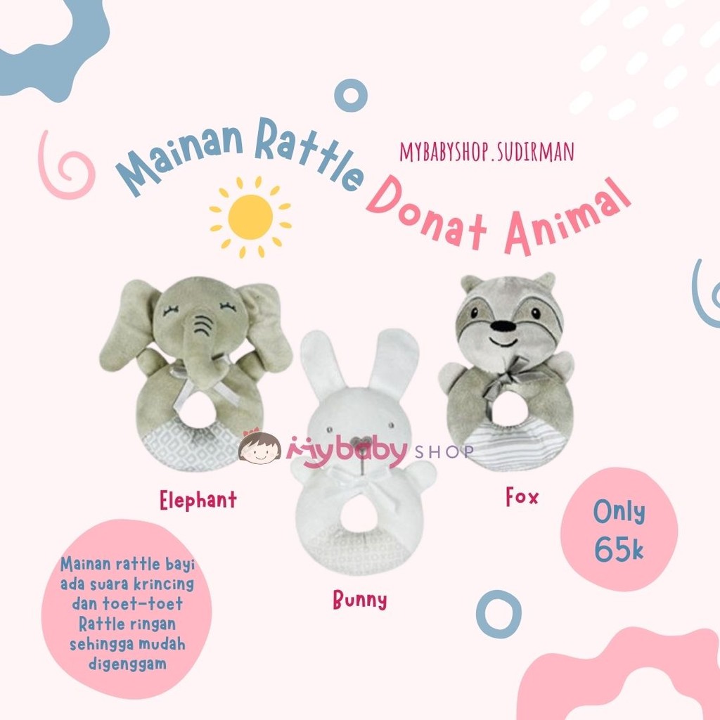 Mainan Rattle Donat & Stick  Animal - Mainan Rattle bayi - rattle donat - rattle stick