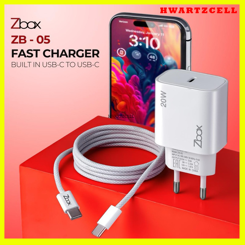 [HWARTZ] zbox zb05 CHARGER IPHONE 20W PD WITH CABLE USB TYPE C TO LIGHTNING c TO C