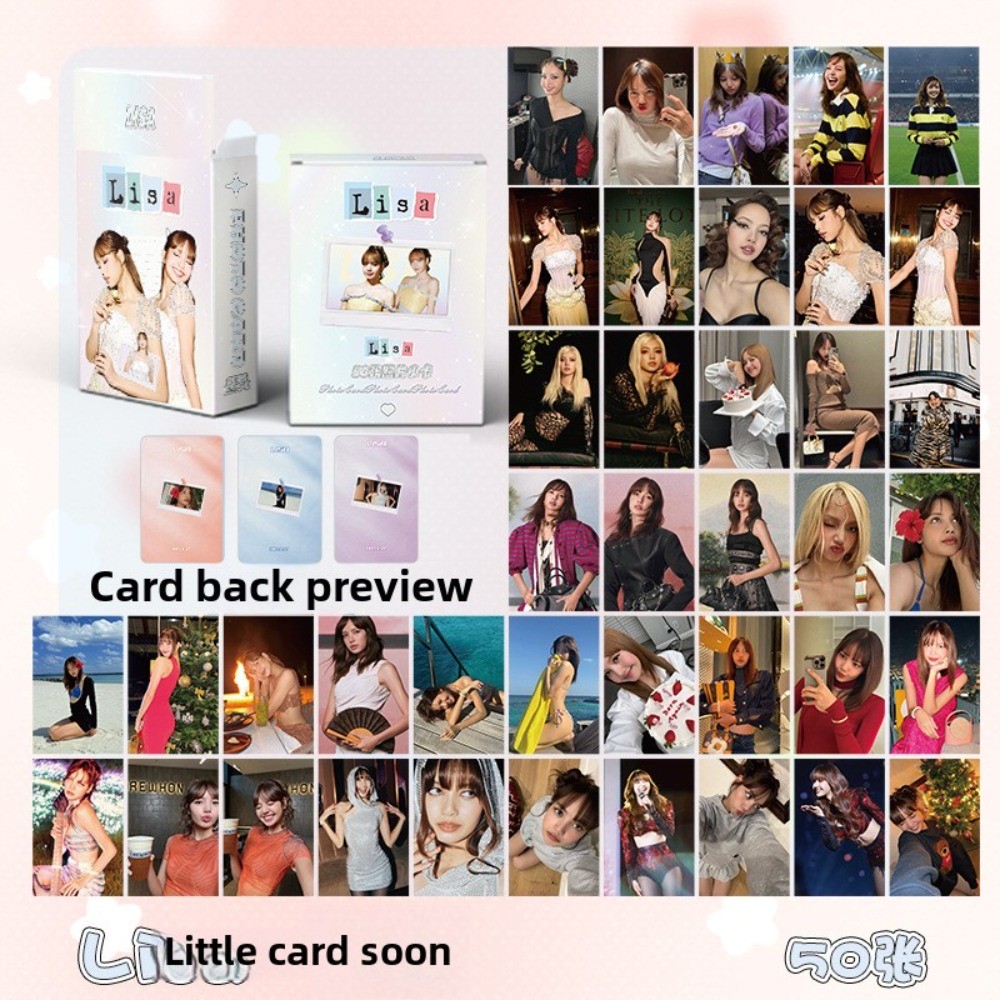 

Lisa Small Card Box Set of 50 57x86mm Korean Pink Ink Member Peripheral Laser Small Card Postcards Collection Cards