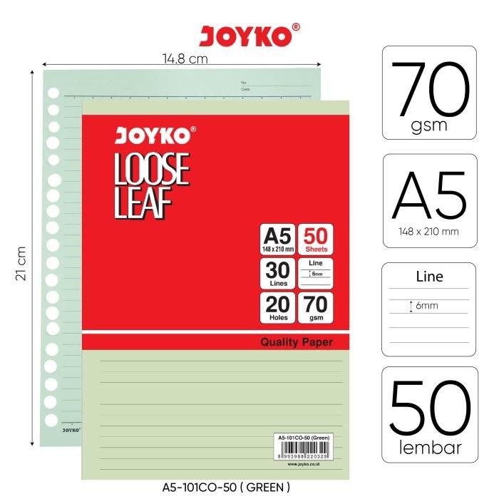 

f z e Loose Leaf Color Isi Kertas File Binder Warna Joyko A5 Paper Biru - 101CO GreenNG
