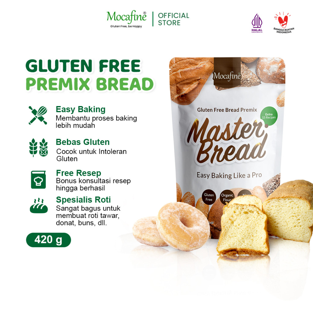 

MOCAFINE Gluten Free BREAD FLOUR by Rumah Mocaf - Premix Roti Gluten Free - Tanpa Pengawet - Halal - 420 gr
