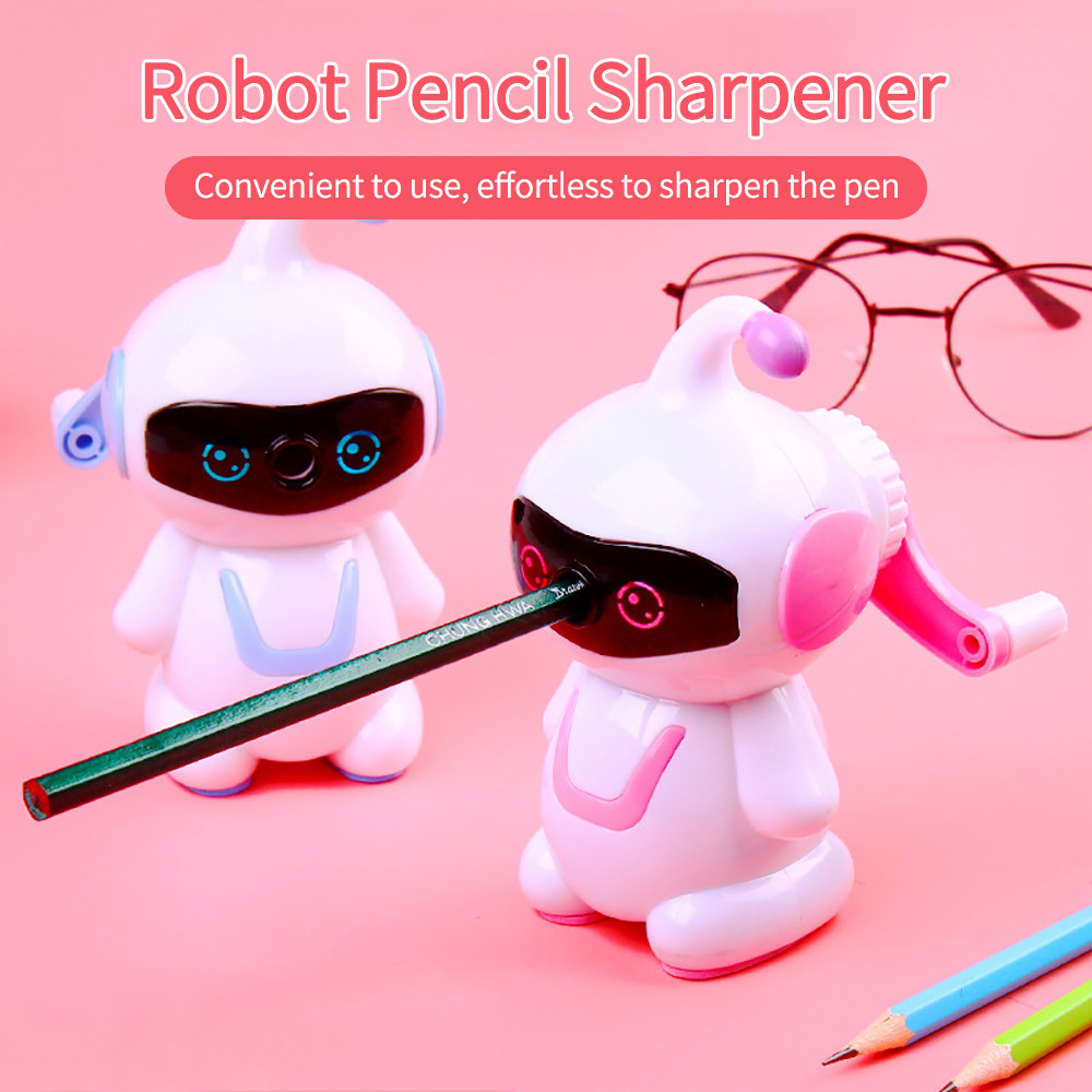 

Hand Crank Cute Robot Mechanical Pencil Sharpener Automatically Enters Lead Creative Cartoon Stationery Office School Supplies