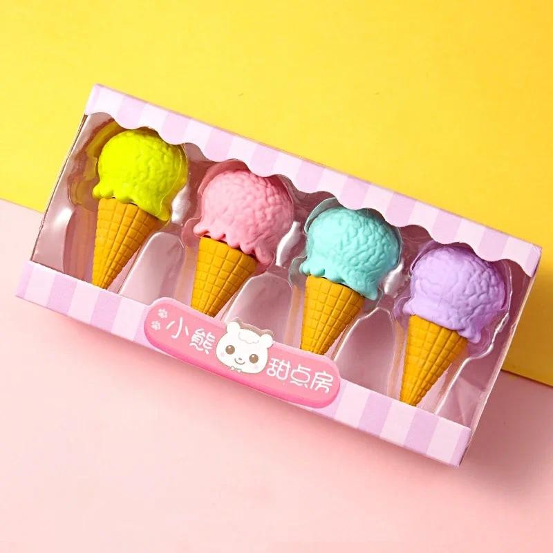 

4pcs/pack Yummy Dessert Erasers Set Mini Lollipop Icecream Popsicle Donuts Rubber Pencil Eraser for Kids School Students