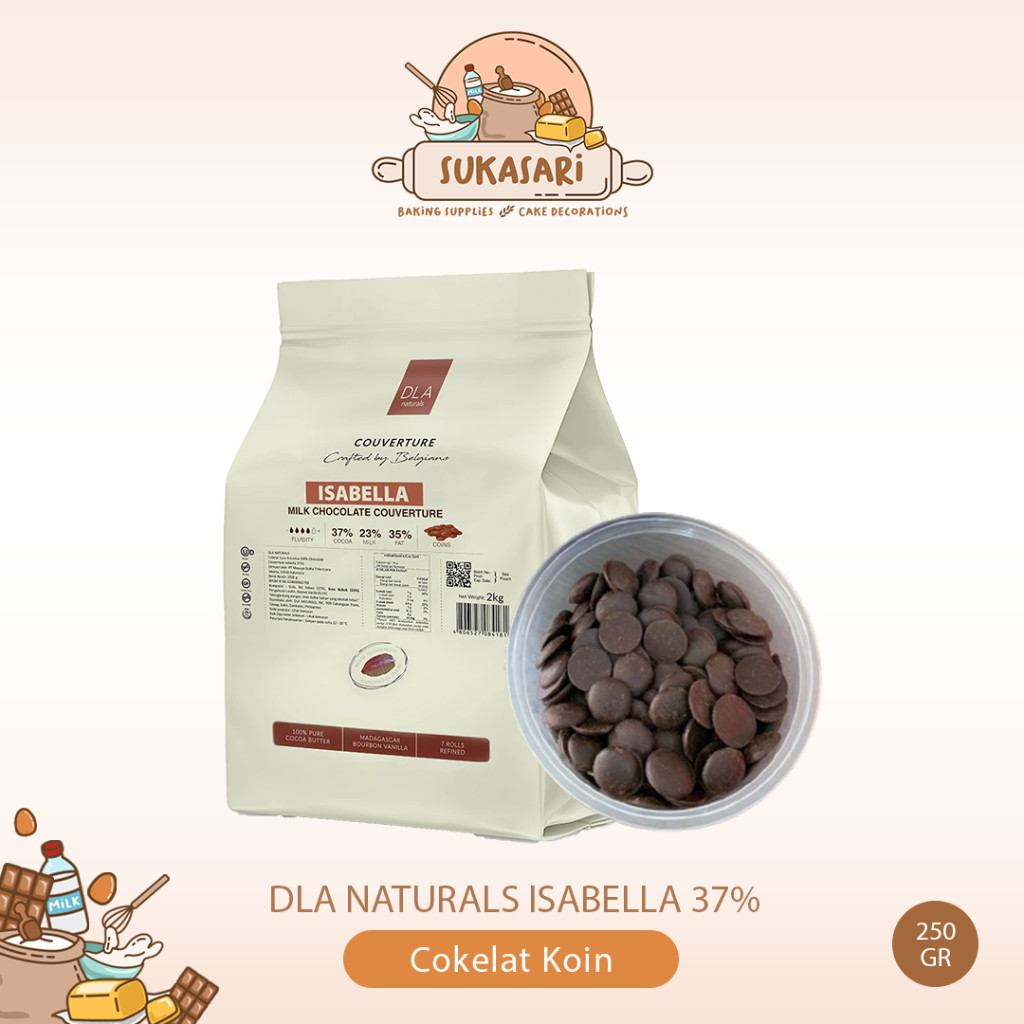 

DLA ISABELLA 250gr Chocolate Milk 37% Couverture Coin issabella Cokelat Susu Baking