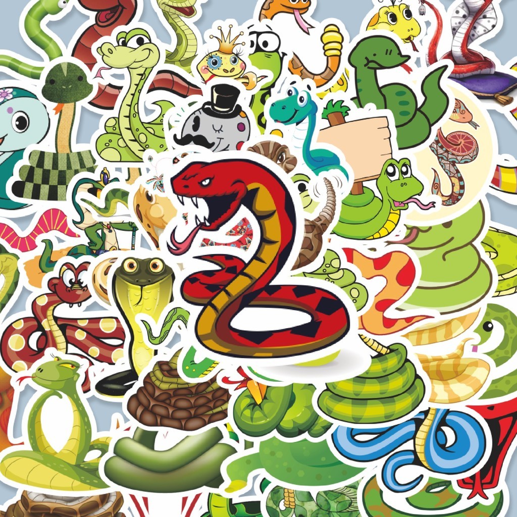 

100PCS Lucu Stiker Hewan Snake / Ular Stiker Aesthetic Stiker Anti Air Stikers Berperekat Waterproof sticker decal buat Motor Helm Buku Journal Koper Casing HP Laptop Botol Minum Hadiah anak