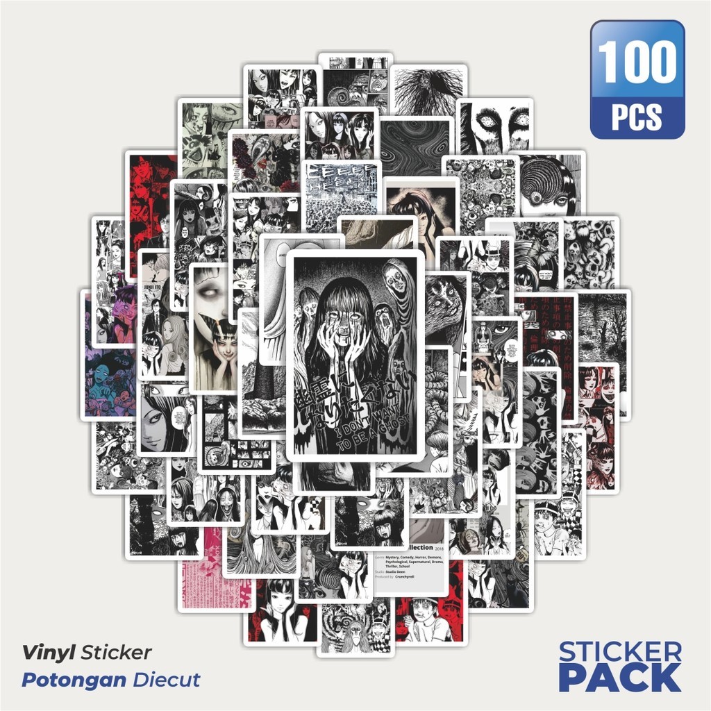 

MURAH 100 PCS Stiker Anime Horror Junji Ito Maniac Waterproof Aesthetic- Untuk Laptop, Motor, dan Helm - Paper Stationery Pack