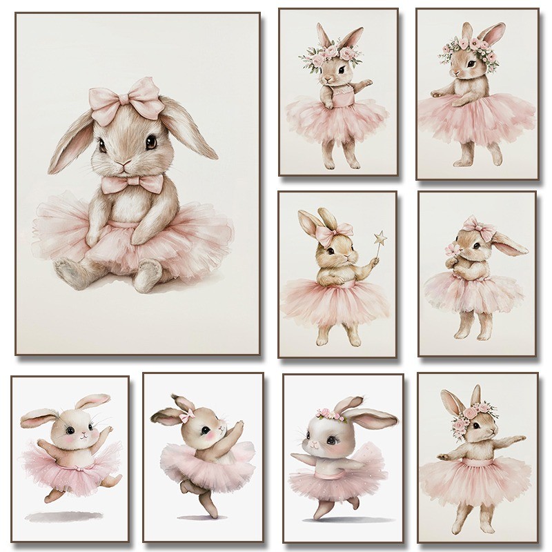 

Cute Ballerina Bunny Ballet Animal Posters and Prints Canvas Printing Wall Art Picture for Girls Room Nursery Home Decor