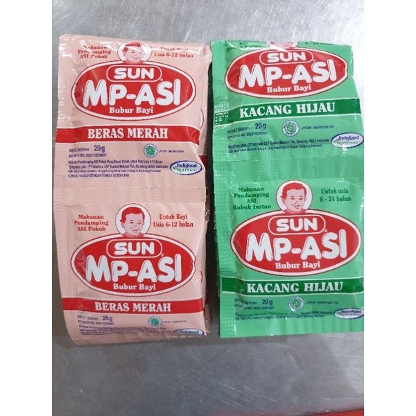 UG Sun Mp-Asi Bubur Bayi Beras Merah dan Kacang Hijau 12 pcs x 20g/ SUN Mp ASI Bubur Bayi RENTENG