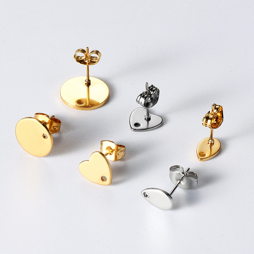 

10Pcs Gold Color Stainless Steel Love Heart Ear Studs Earring Stud Pins Base for DIY Earrings Base Jewelry Making Accessories